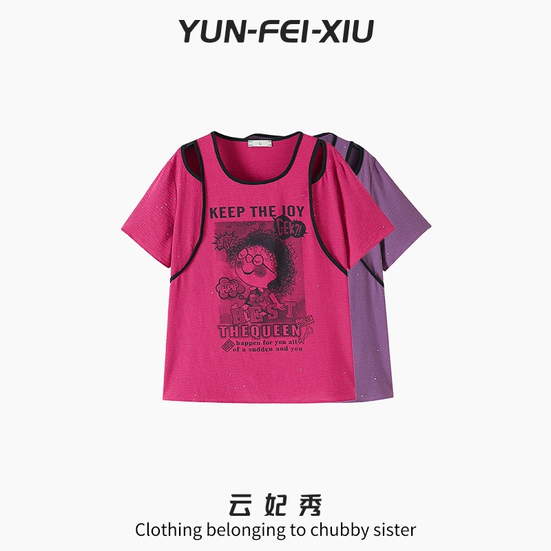 云妃秀大码女装T恤时尚休闲宽松显瘦遮肉胖妹妹卡通短袖夏季68580