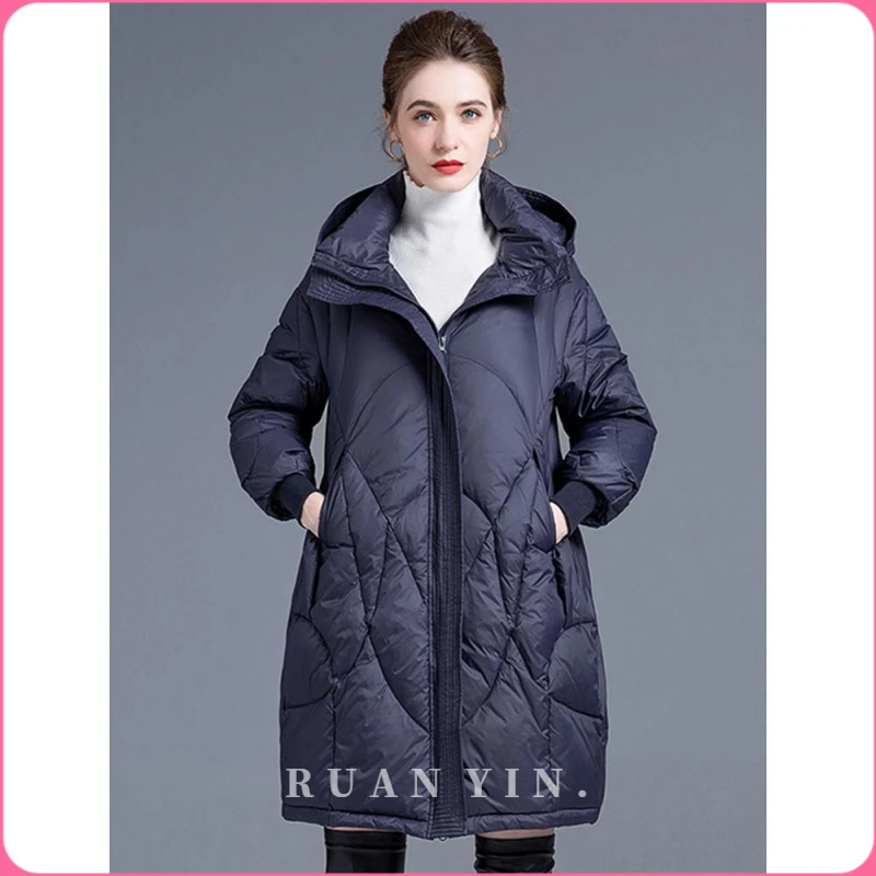 RUAN YIN高端羽绒服女2025新款冬季时尚白鸭绒宽松加厚连帽中长款