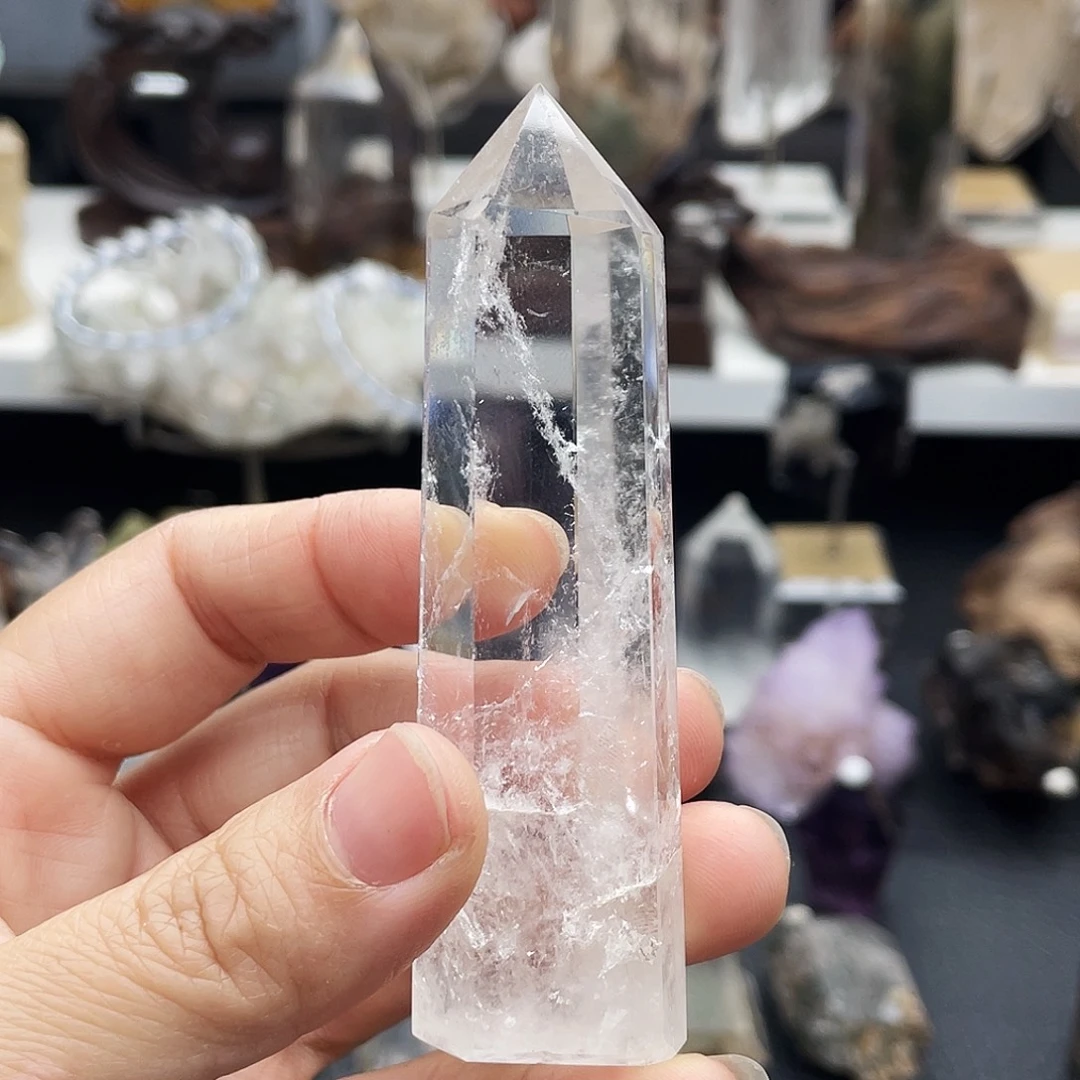 石材蓝针白水晶柱子福利t35