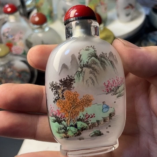 有机玻璃手绘内画鼻烟壶山水