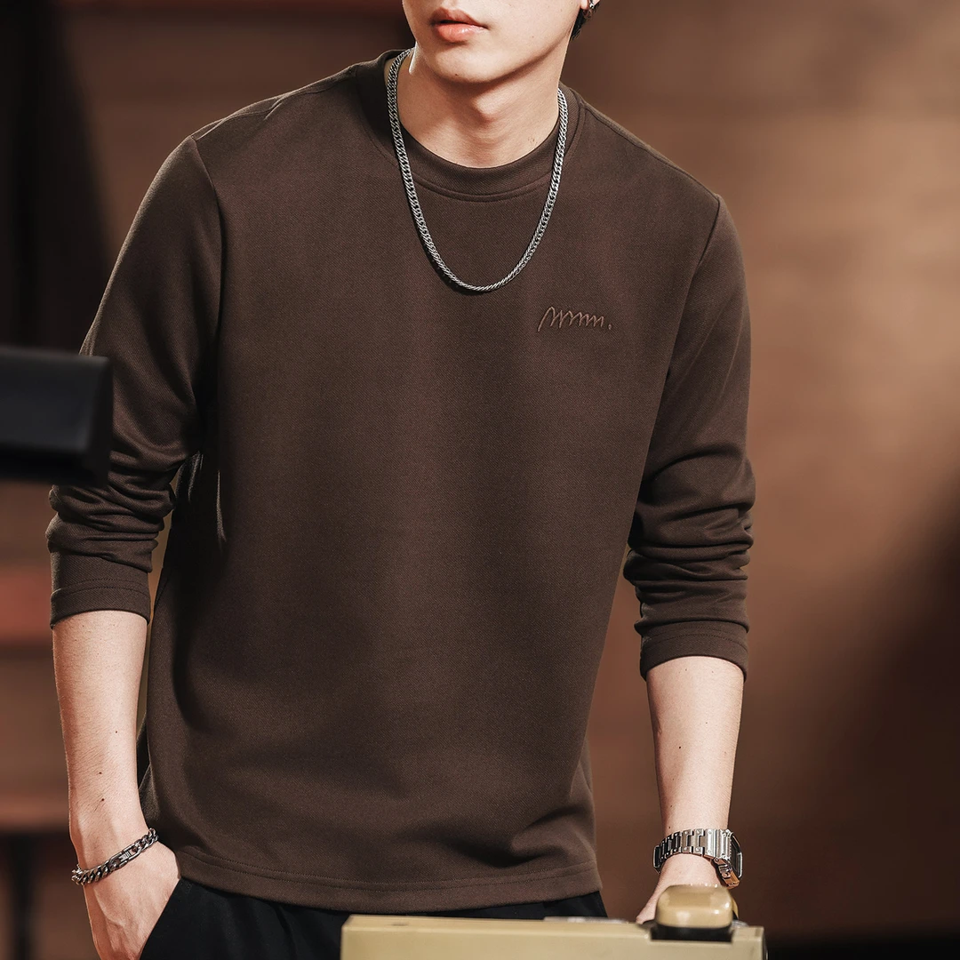 U&PURA美式复古潮牌时尚刺绣长袖T恤男款2025秋季宽松休闲打底衫