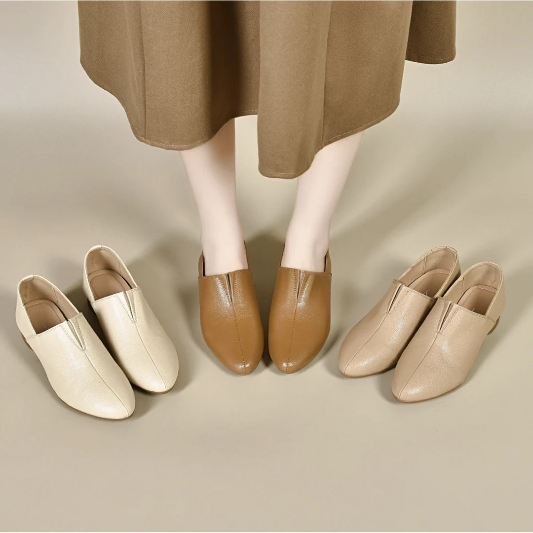 羊皮法式小踝靴女秋季尖头细跟配裙子真皮裸色高跟鞋深口单鞋短靴