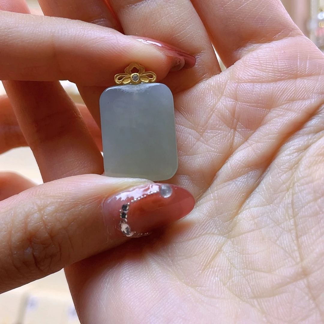 和田玉吊坠(赠链)银S925镀金镶嵌小*