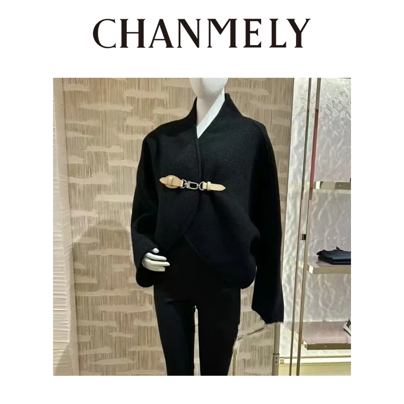 【CHANMITY】24/FW高奢法式复古皮扣拼接开衫外套0241501