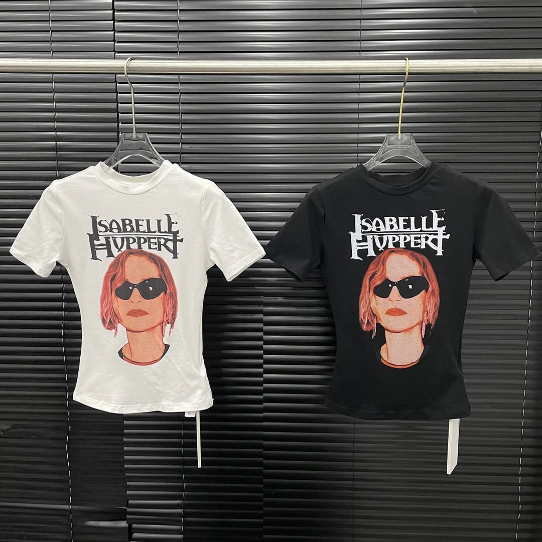 付新博女装人像印花短款T恤女小众设计辣妹百搭休闲短袖上衣14019