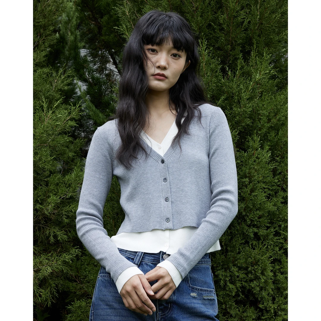 5187毛针织衫女法式修身少女风短款上衣百搭假两件常规款