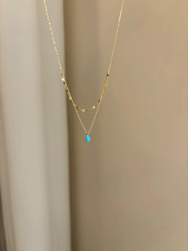 钛钢项链 蔚蓝｜法式小巧水滴双层钛钢项链轻奢小众女锁骨链