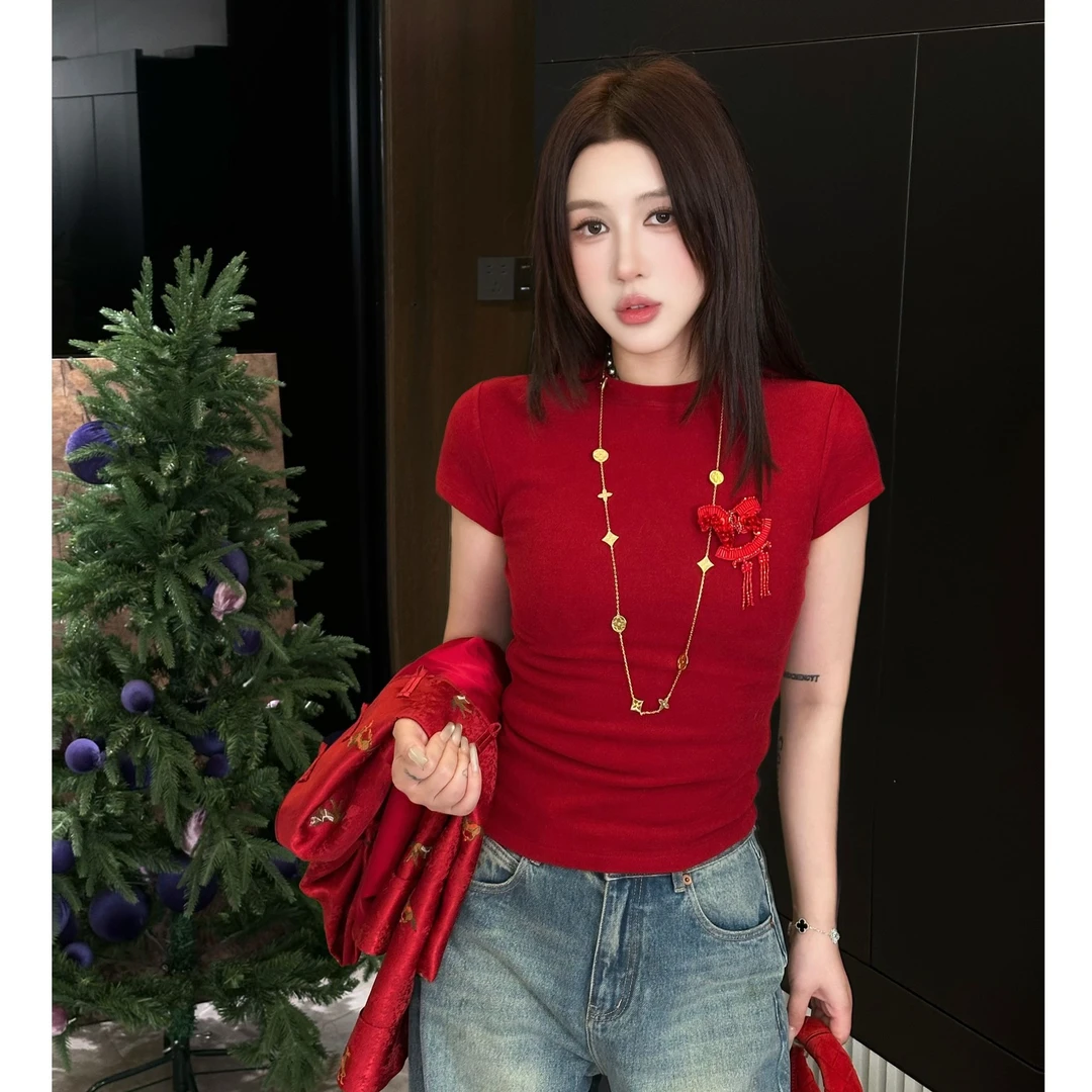 G. yantong/郭彦彤【彦彤年服】定制手工小马显瘦打底T恤纯色DD1268