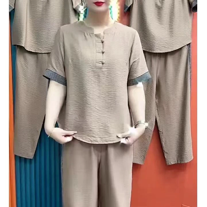 夏款休闲套装百搭减龄女装上衣裤子2025新款大码中老年妈妈两件套