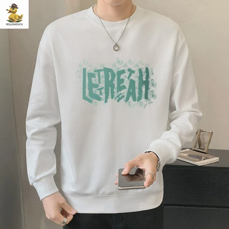 男士卫衣冬季潮牌字母印花长袖修身时尚保暖冬季圆领打底衫男