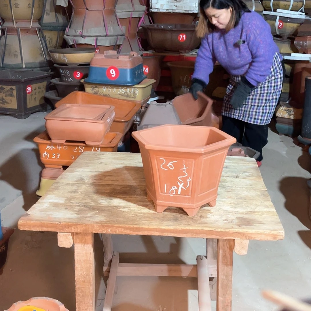 紫砂花盆六方盆一个