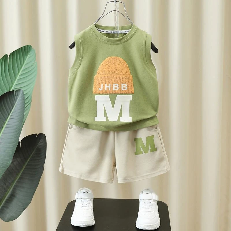 男童背心夏装套装帅气2025新款儿童夏季衣服3宝宝小童薄款6潮7岁9