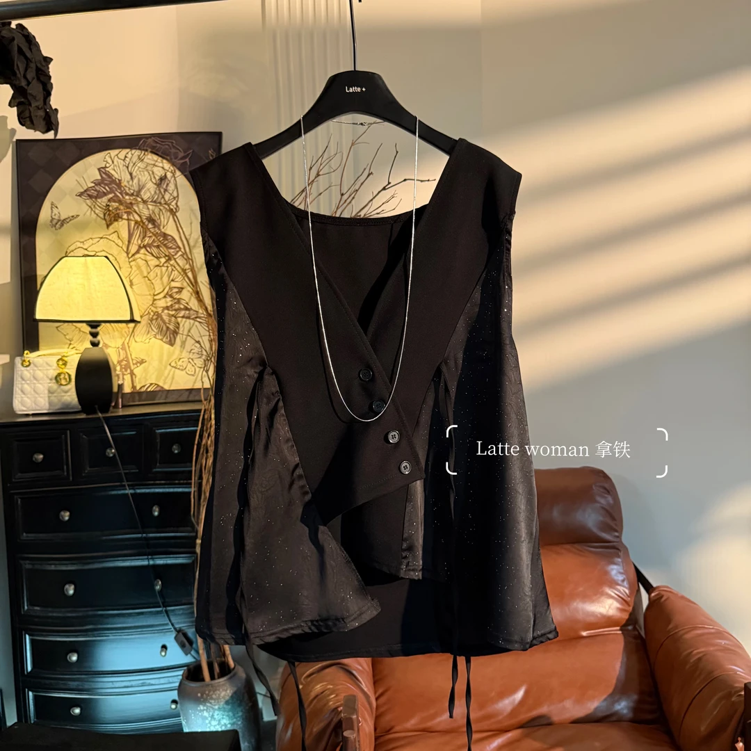 6020夏季气质常规款法式短款常规马夹拼接马夹新中式