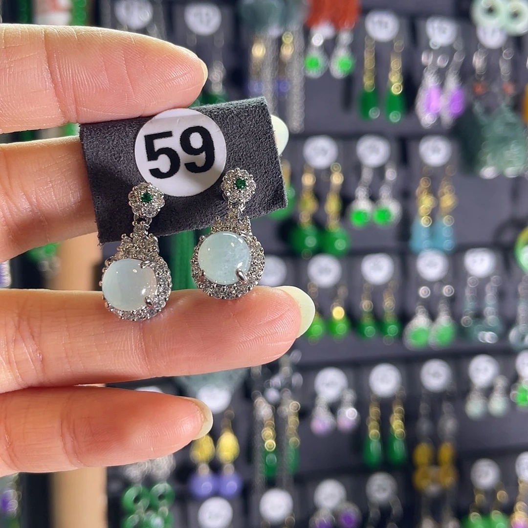 翡翠银S925镶嵌耳饰59