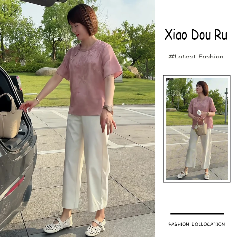 夏季流行穿搭一整套新款2025新中式复古高级感短袖上衣裤子两件套