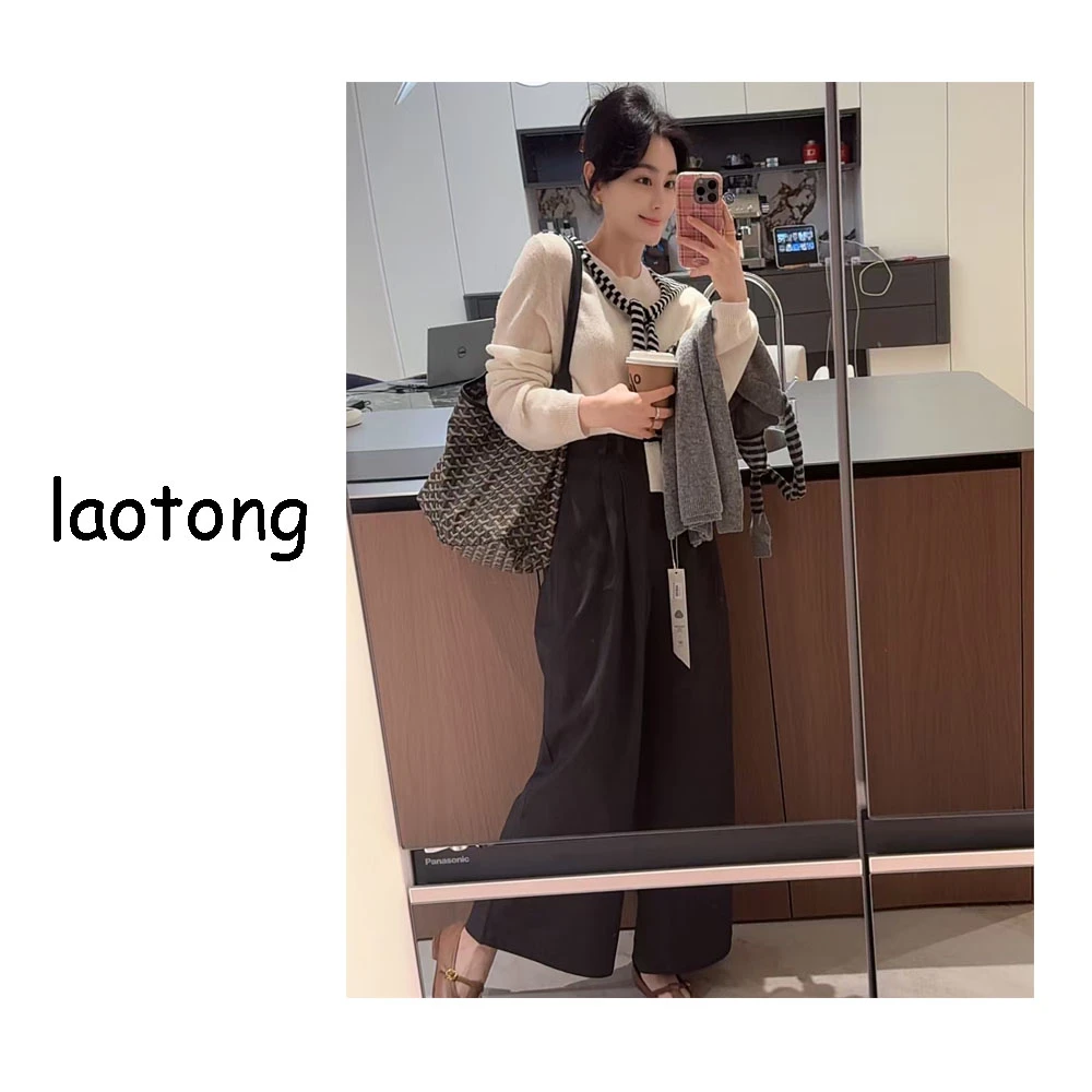 【你的彤】条纹系带针织毛衣