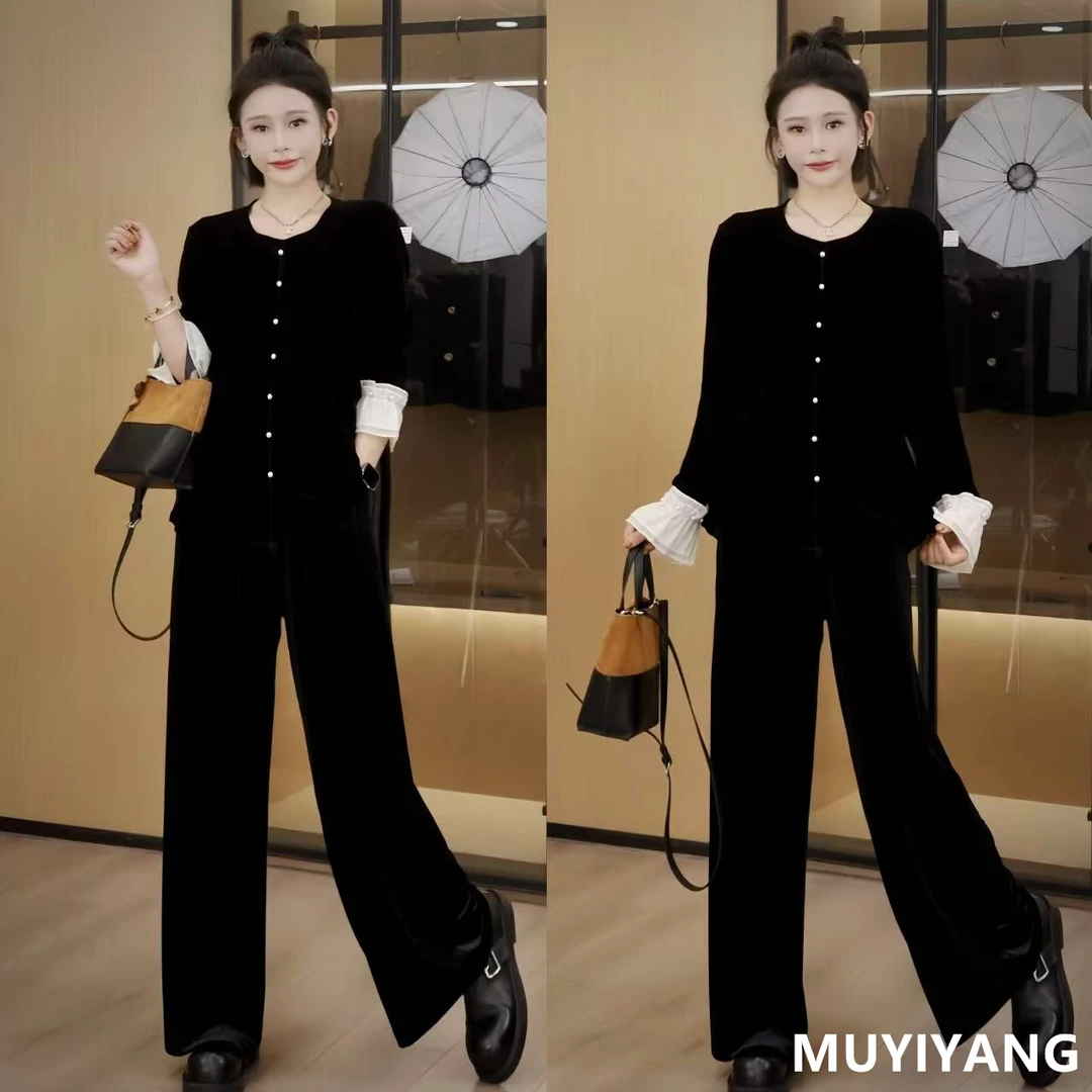 【沫白】独特设计感丝绒褶皱花边袖高定版衬衫 衣长72 25-425#