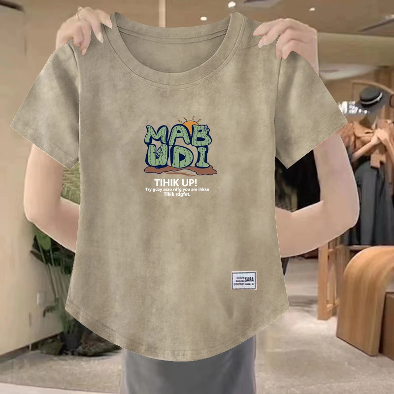 扎染正肩短袖t恤女夏季2025新款修身显瘦收腰小衫辣妹短款上衣服