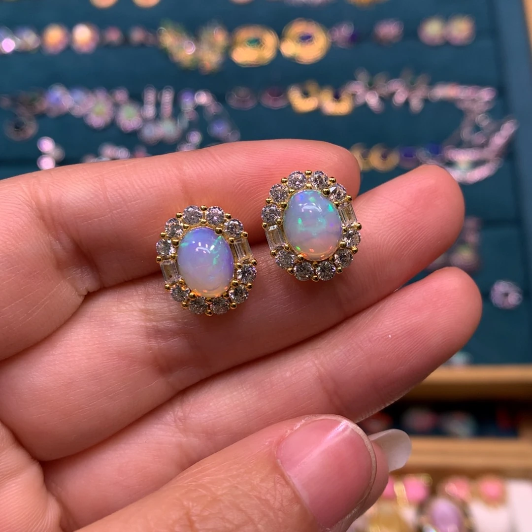 欧泊耳钉款式银S925镶嵌