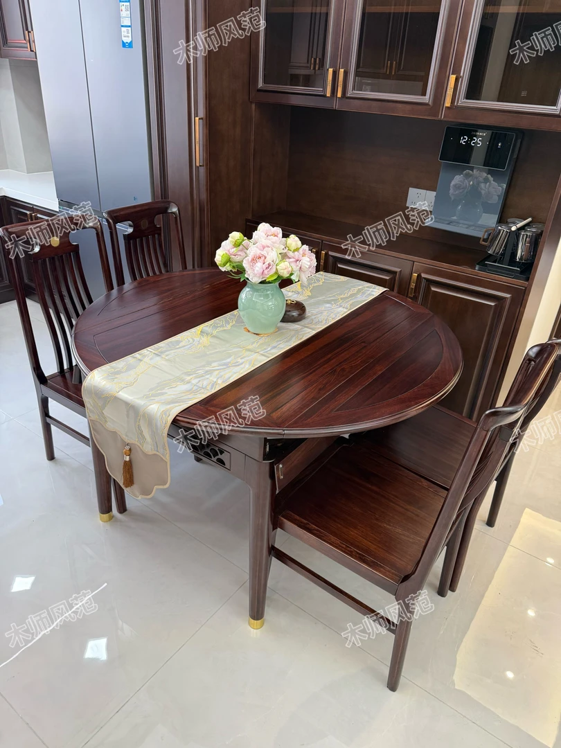 黑檀木乌金木餐桌椅组合新中式家用方圆两用吃饭桌子专属