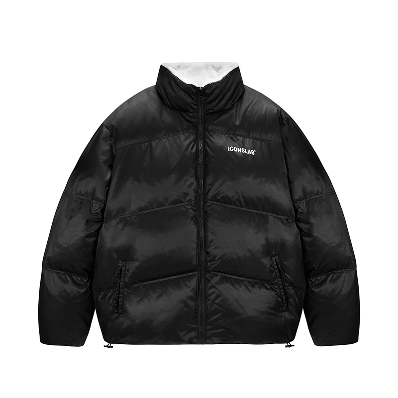 斜衔缝亮面兔绒内里棉服