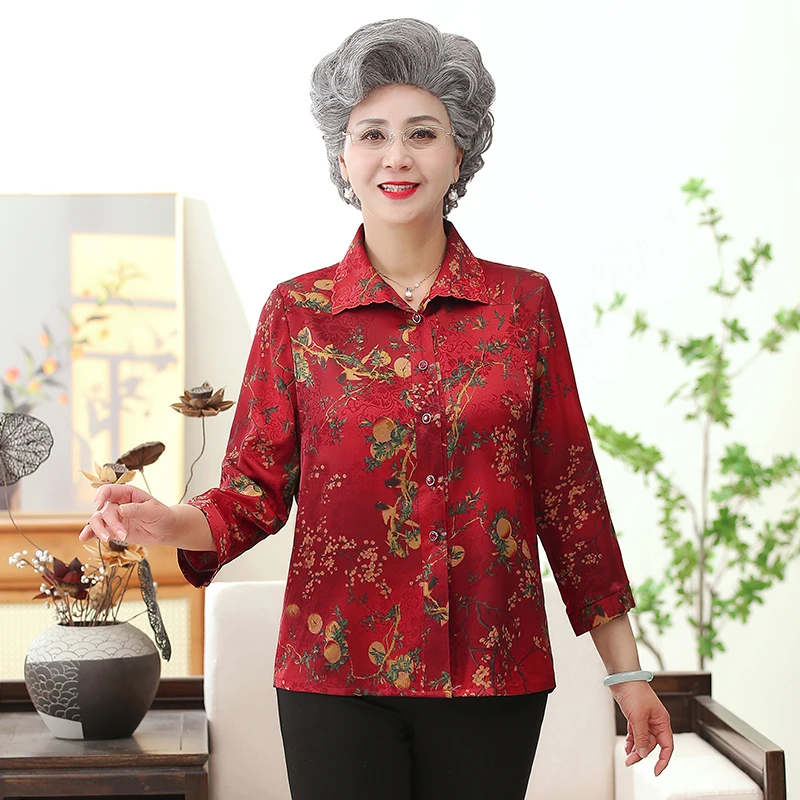 中老年妈妈夏季衬衣透气奶奶夏装上衣老人衬衫洋气老太太薄款衣服