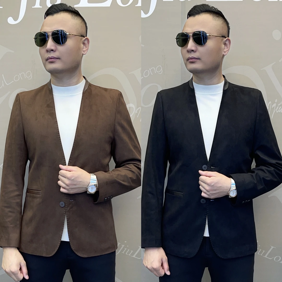 【帝九龙】25年春季新款轻奢高订配皮款男装半立领休闲西服858088