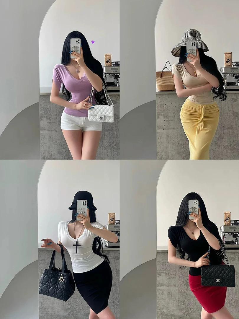 1041/V领小飞袖显瘦T恤