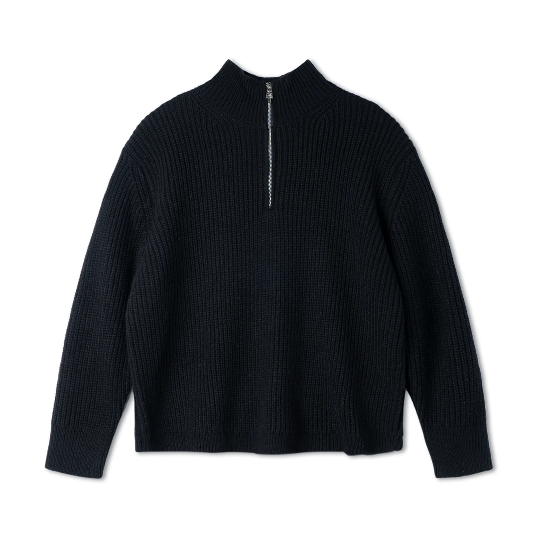 SUNTEEZA十字架拼皮&羊毛混纺男女同款半拉链针织毛衣