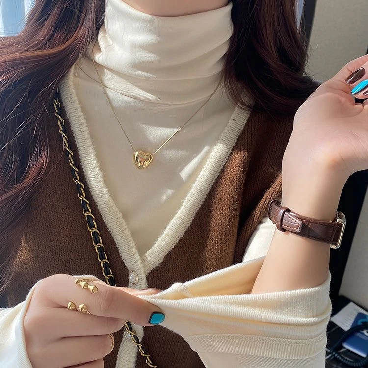 双面德绒修身高领打底衫女2024新款秋冬季加厚纯色长袖T恤女上衣