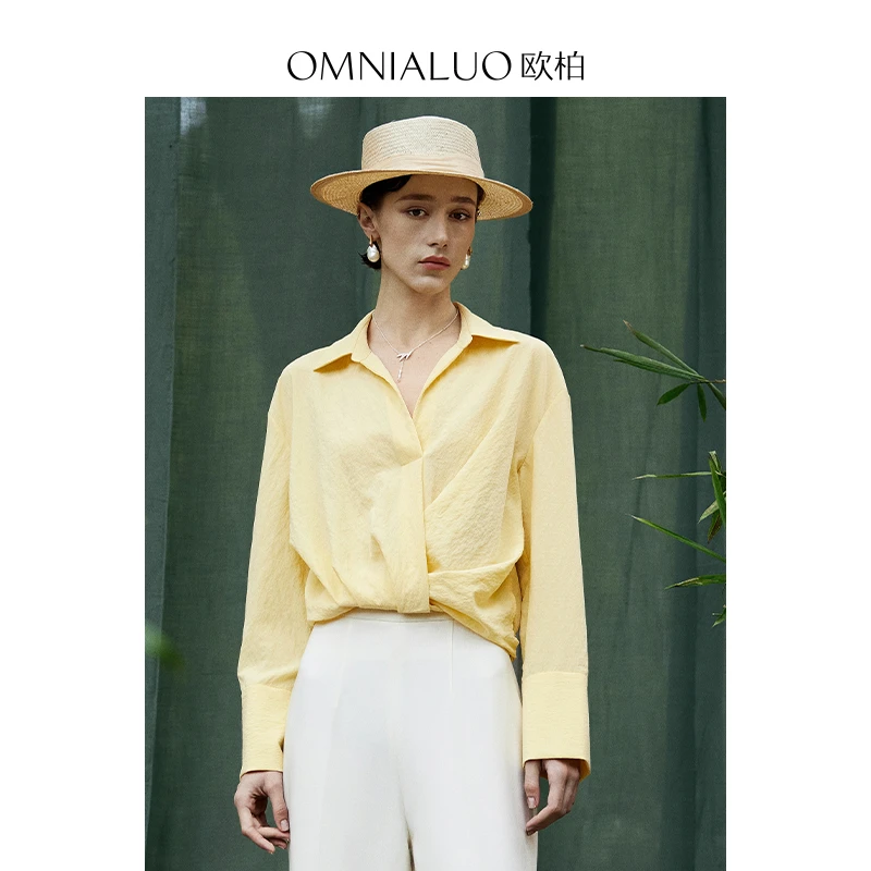 欧柏兰奴高端真丝双绉衬衫女长袖2025春季设计感宽松OL桑蚕丝上衣