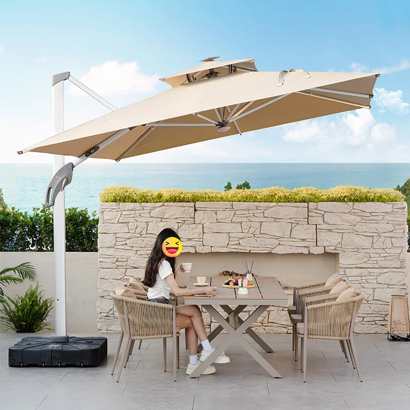 方形伞具带灯沙滩室外别墅太阳能遮阳伞家用防水商用花园罗马伞