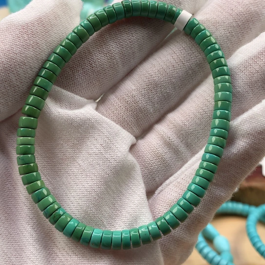 绿松石未镶嵌珠宝奇石菜籽绿精工直切手串5mm