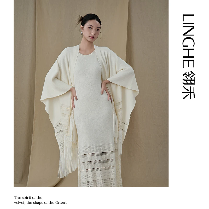 翎禾LINGHE-「碧桃春」流苏披肩休闲夏季时尚休闲百搭宽松慵懒风
