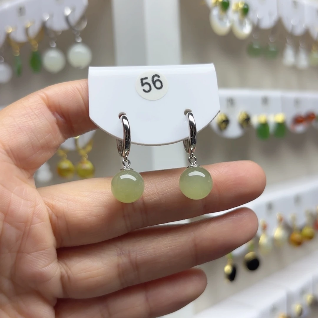 银S925镶嵌和田玉耳饰