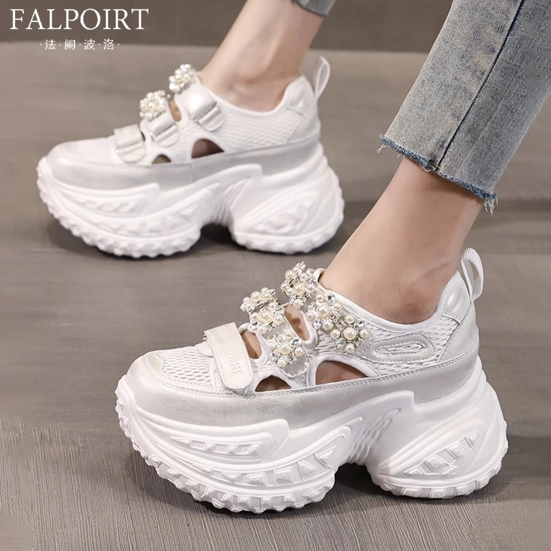 FALPOIRT夏季薄款镂空老爹鞋女网面透气厚底内增高时尚ins潮凉鞋