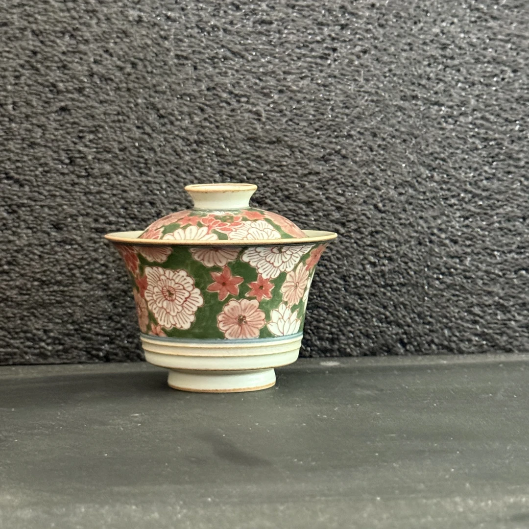 【朴云堂】红绿万花金线马蹄盖碗