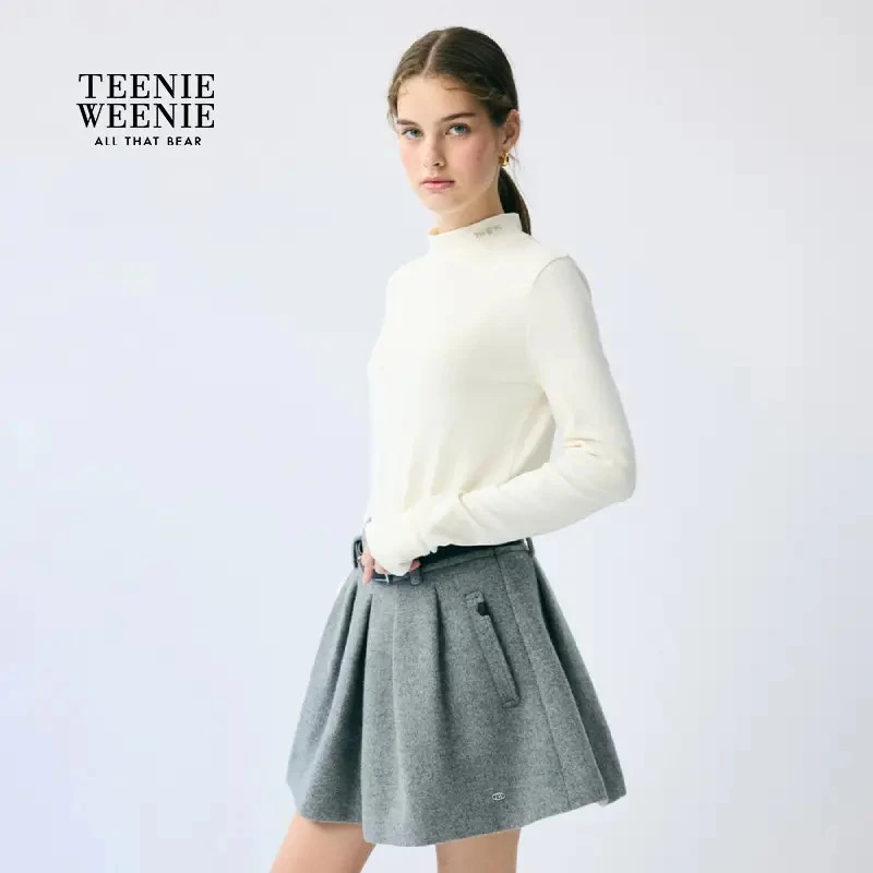 *TeenieWeenie小熊女装T恤2025冬季新长袖合身打底衫TTLA254TC1E