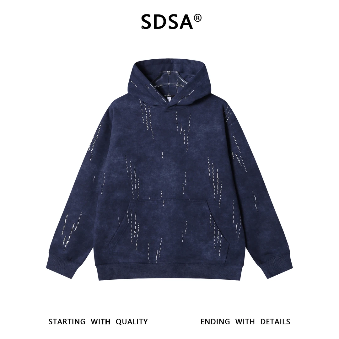 SDSA男士秋冬新款痞帅男装潮牌扎染滴胶连帽情侣百搭宽松套头上衣