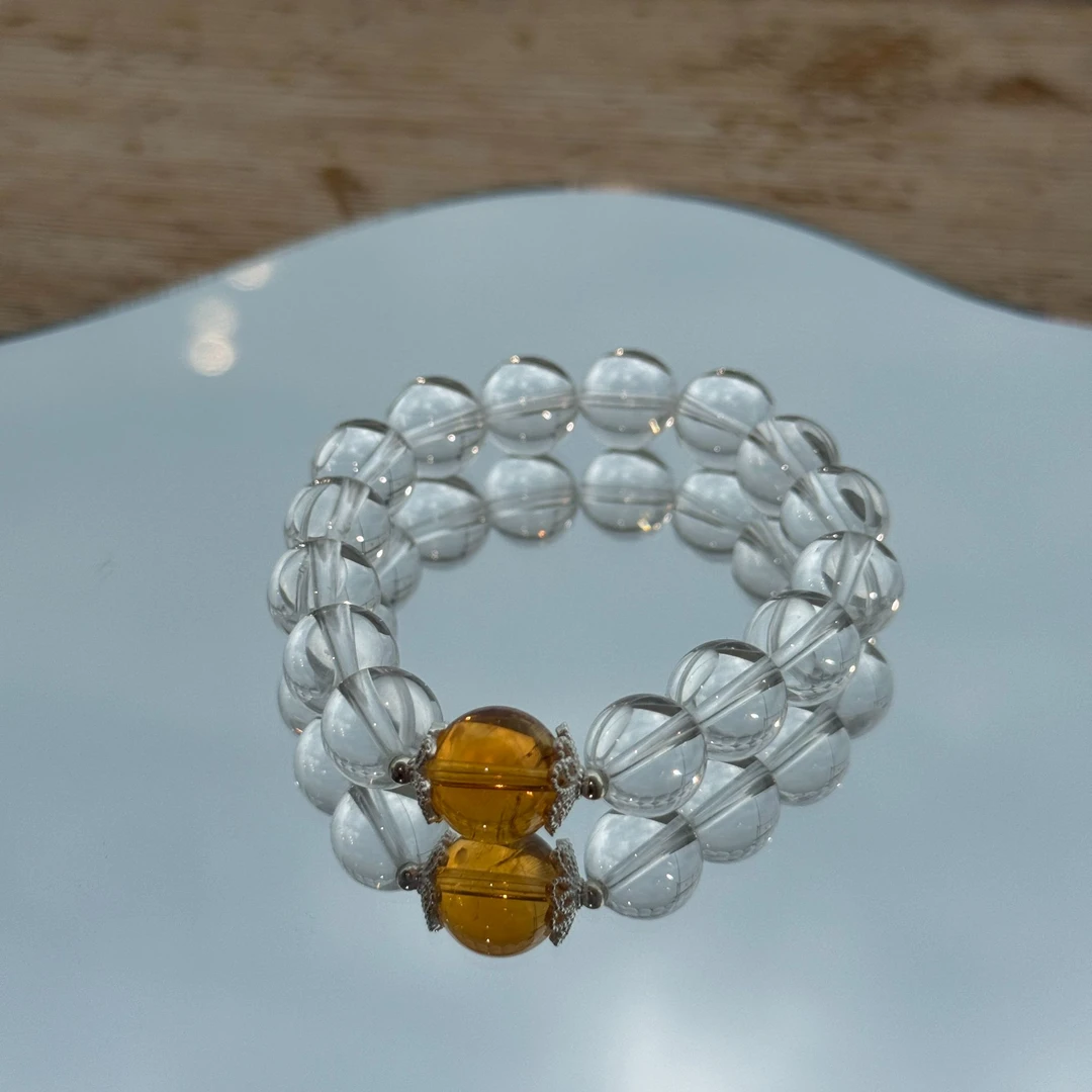 【鎏光】原创设计巴西黄水晶白水925银饰手串