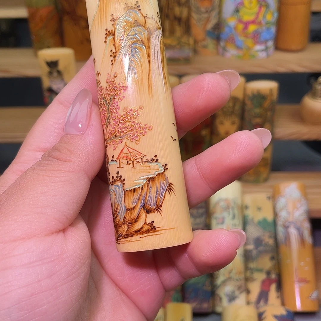 小***空实心竹手工作品火刻山水