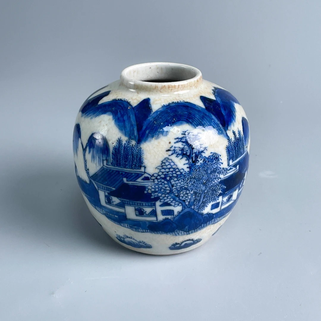 瓷器/古董光绪青花山水人物手把罐M25AS001996/收藏/文物/绣花张