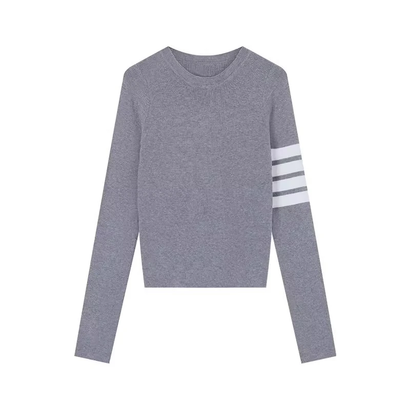 ins极简百搭圆领显瘦长袖正肩时尚针织衫#S596