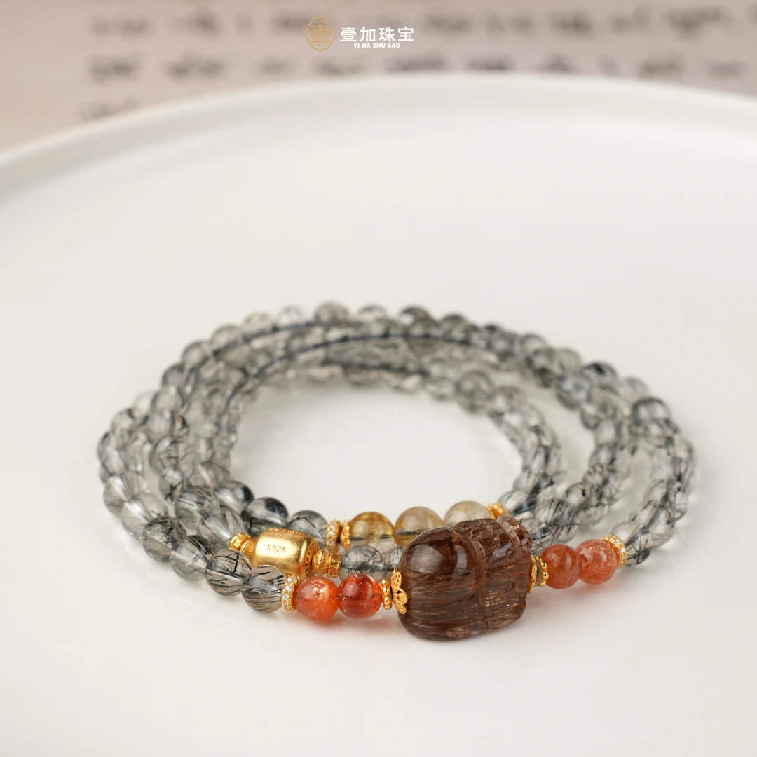 壹加田田｜手工设计黑金超px水晶多圈手串多样性发一7244N