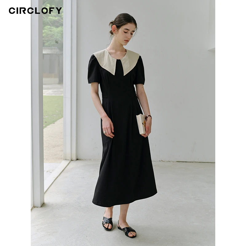 CIRCLOFY瑟夕 经典撞色百搭休闲黑色高级感气质连衣裙CHRB421092