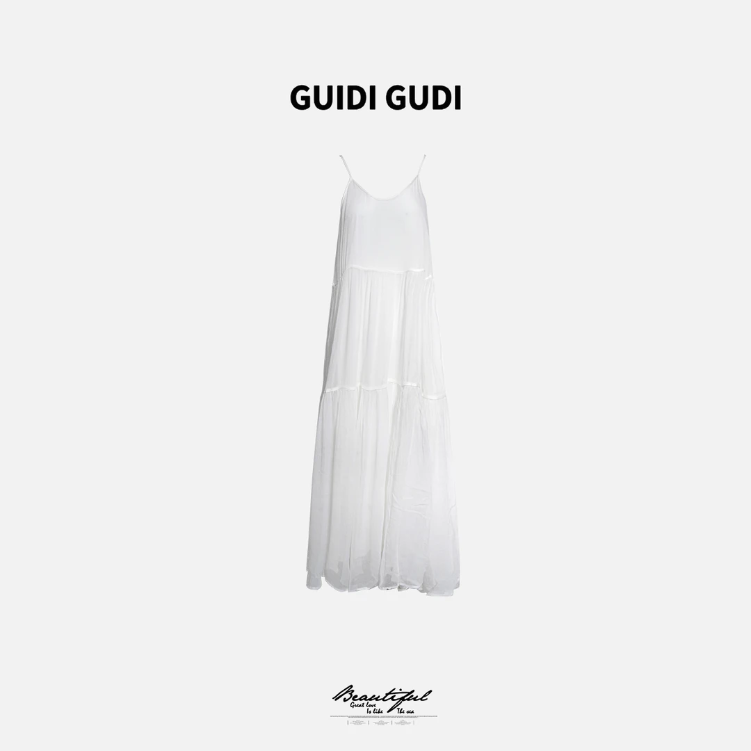 GUIDI GUDI【茶花女】黄加蓝时尚休闲百搭吊带连衣裙