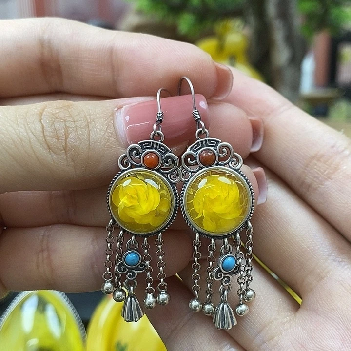 琥珀银S925镶嵌戒指耳环