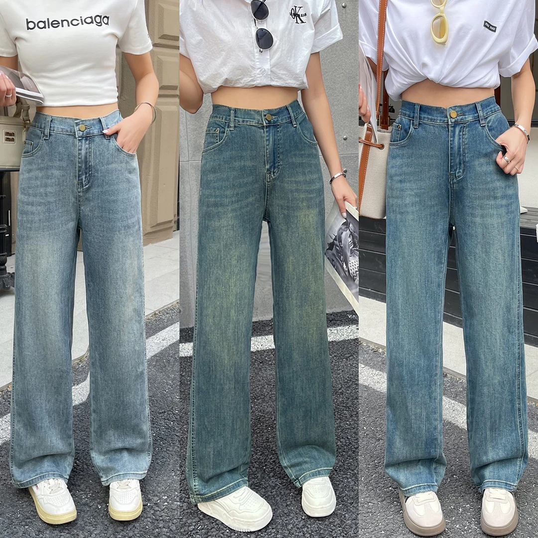 大码女装阔腿牛仔裤女秋季2025新款胖mm高腰直筒宽松显瘦拖地裤潮