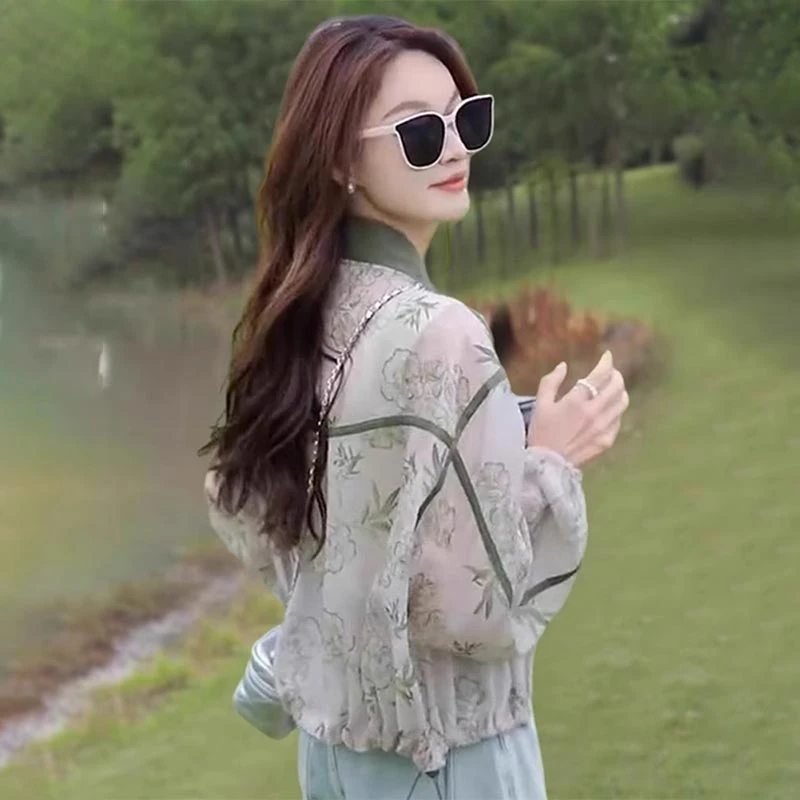 洋气大码外套高级感2025年夏季新款碎花防晒衣女款休闲开衫防晒服