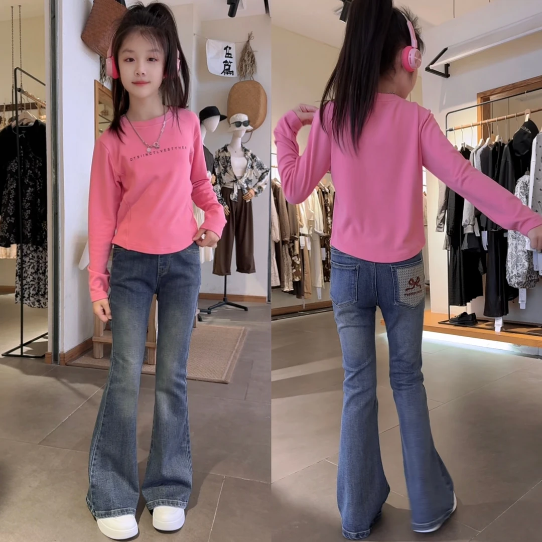 女童喇叭裤春季宝藏衣橱上新女大童牛仔裤子儿童春秋季长袖衫潮